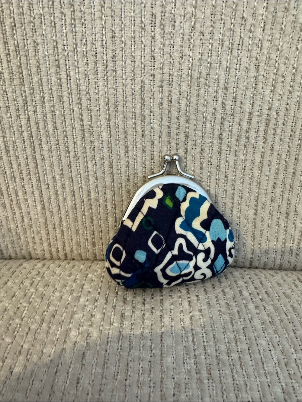 Vera Bradley Kiss Lock Quilted Navy and Blue Floral Coin Purse